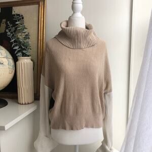 Splendid Color-Block Beige Cowl-Neck Sweater